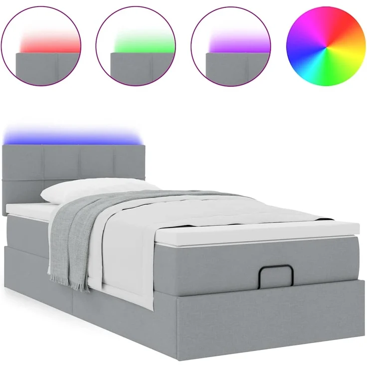 vidaXL Ottoman-Bett mit Matratze & LEDs Hellgrau 100x200 cm Stoff 3312284 – Bild 4