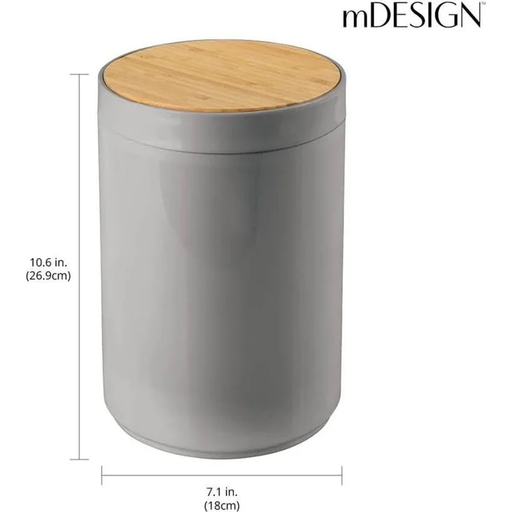 mDesign Mülleimer Abfalleimer Papierkorb 5L Schwingdeckel Bambus Kunststoff Grau – Bild 2