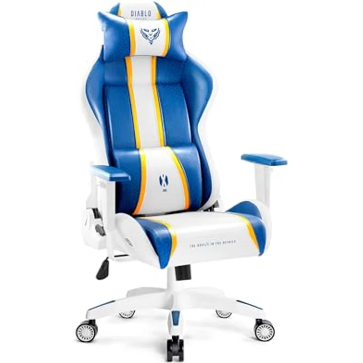Diablo Chairs Gaming-Stuhl X-One 2.0 ergonomischer Drehstuhl mit Lendenkissen und Kopfstütze Leder HDS Tilttech-Verstellung Armtech-Armlehnen 64 x 33 x 120 cm Aquablau – Bild 2