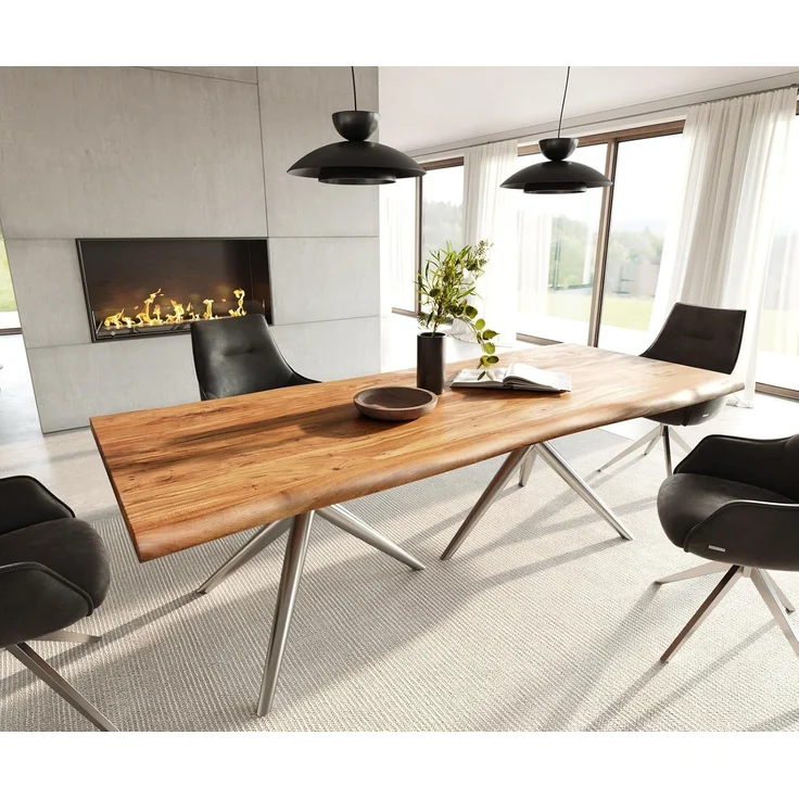 Esstisch Edge 240x100 Akazie Natur Estelar rund Edelstahl Live-Edge – Bild 2
