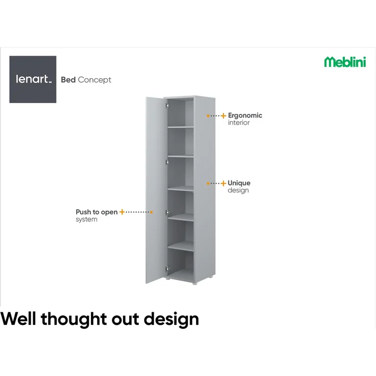 MEBLINI Schrank für Schrankbett Bed Concept - Hochschrank mit Regalen - BC-21 - Grau Matt – Bild 5