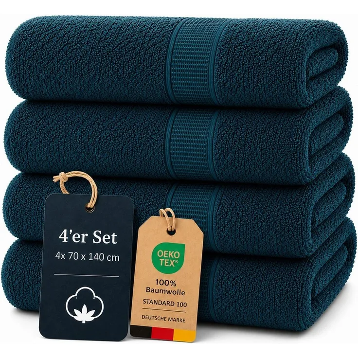 Komfortec Handtuch Set 4x Premium Badetuch Set - 70x140 cm, Frottee (4-St), 4x Handtuch-Set, 100% Baumwolle, mit Bordüre, Weich & Saugstark