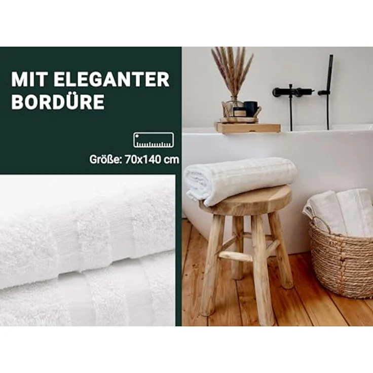 Zollner Duschtücher, 70x140 cm, Weiß, 100% Baumwolle, Oeko-Tex® Standard 100, 450 g/m², waschbar bis 95 °C – Bild 4