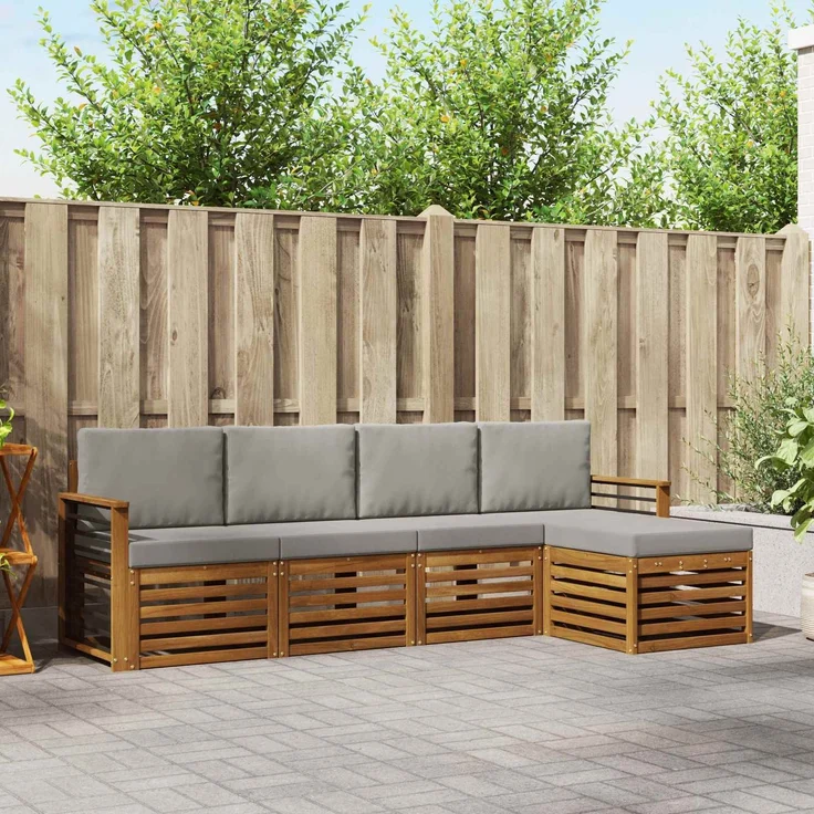 vidaXL Outdoor-Sofagarnitur 5 stk. 5-Sitzer Natur und Hellgrau 3374661 – Bild 1