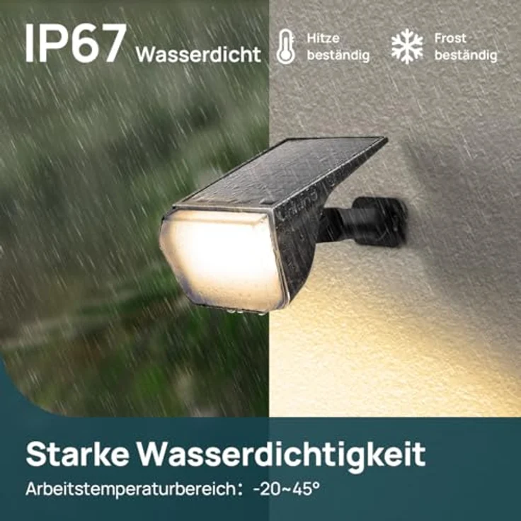 Linkind 60-Led Solar Strahler für außen Warmweiß 800Lm, Extra-lange Leuchtdauer & Intelligent Entladung, 3000K Solar Gartenleuchte mit Lade-Anzeige, IP67 LED Gartenstrahler Solarlichter, 3 Stück – Bild 5