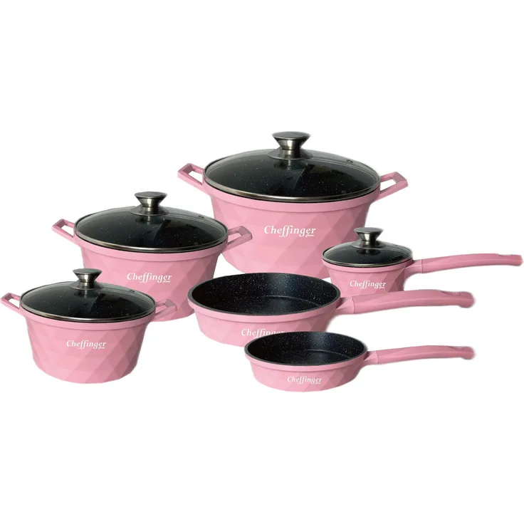 12-tlg. Kochtopf-Set mit Marmorbeschichtung – Für alle Herdarten inkl. Induktion Pink