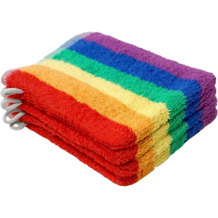 Lashuma Waschhandschuh Regenbogen, (Set, 4-St), bunte Frottee Waschlappen 15x21 cm – Bild 3