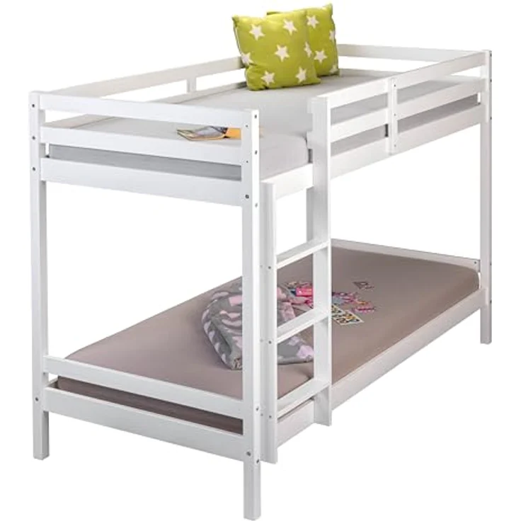 Inter Link – Etagenbett – Hochbett – Jugendbett -Stockbett – Kinderbett – Kiefer massivholz – Weiß – ohne Lattenrost – 90x200 cm - Small Cloud – Bild 4