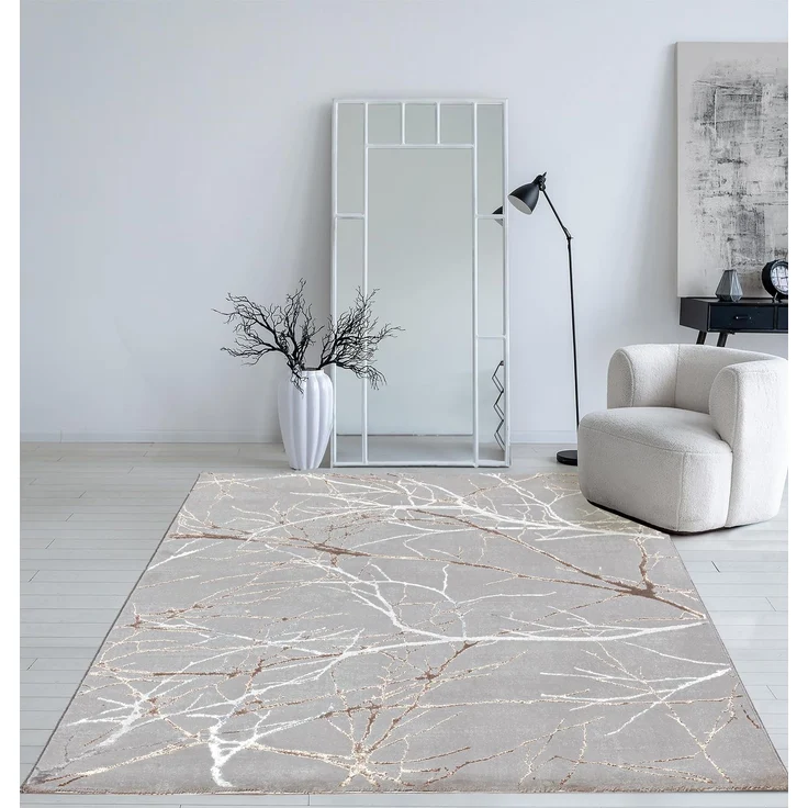 Mia's Teppiche Cielo Moderner Dichter Kurzflor Teppich, Wohnzimmer, Schlafzimmer, Eleganter Glanz, Glanzfaser, Hoch-Tief Effekt, Feder, Grau, 200x200 cm