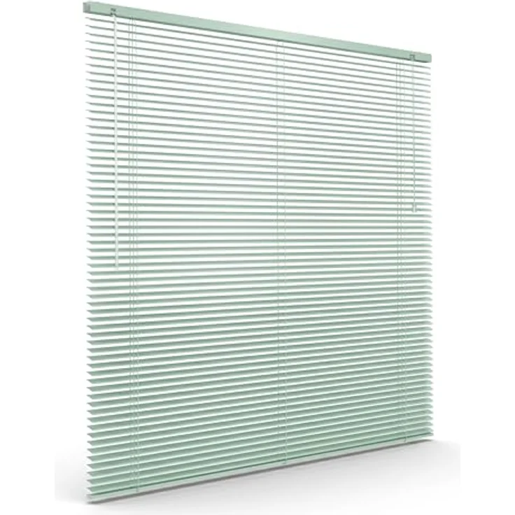 Victoria M. Aluminium Jalousie 25mm, Feuchtigkeitsbeständige Innenjalousie, Schraub- oder Klemmmontage inkl. Klemmclips, 135 x 130 cm, Mondschein-Grün – Bild 1