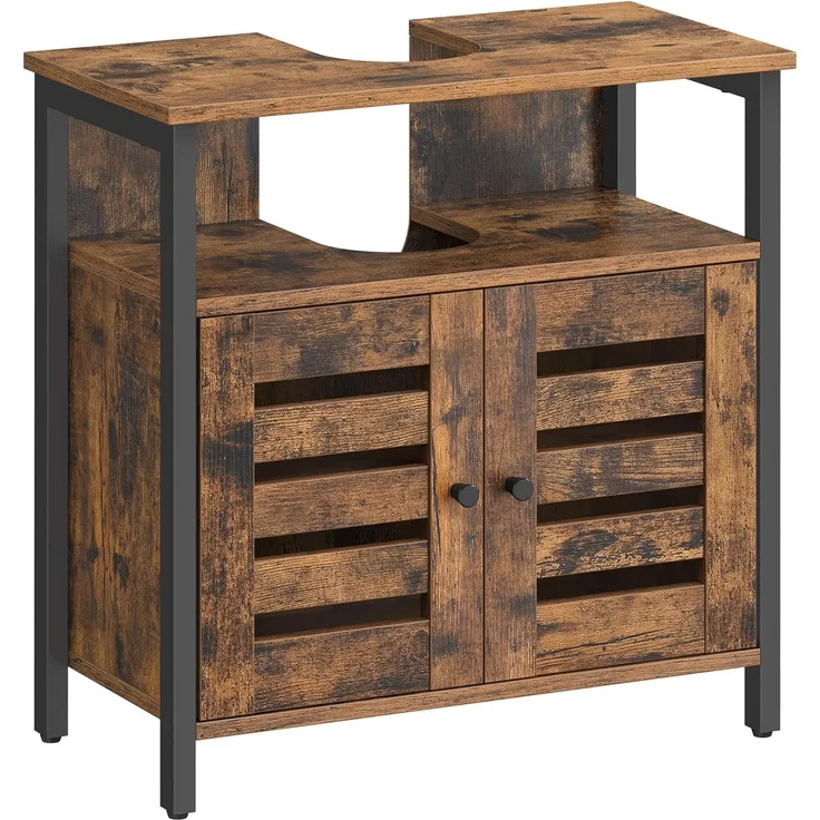 Vasagle Waschbeckenunterschrank mit verstellbarer Regalebene, Holz vintagebraun, 60 x 30 x 60 cm