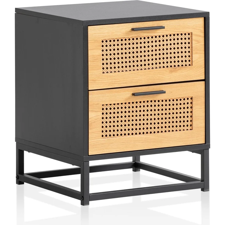 FineBuy Nachtkonsole Schwarz mit Wiener Geflecht 45x45x56 cm Nachttisch Zeitlos, Nachtkommode Boxspringbett mit Schubladen, Nachtkästchen mit Stauraum – Bild 6