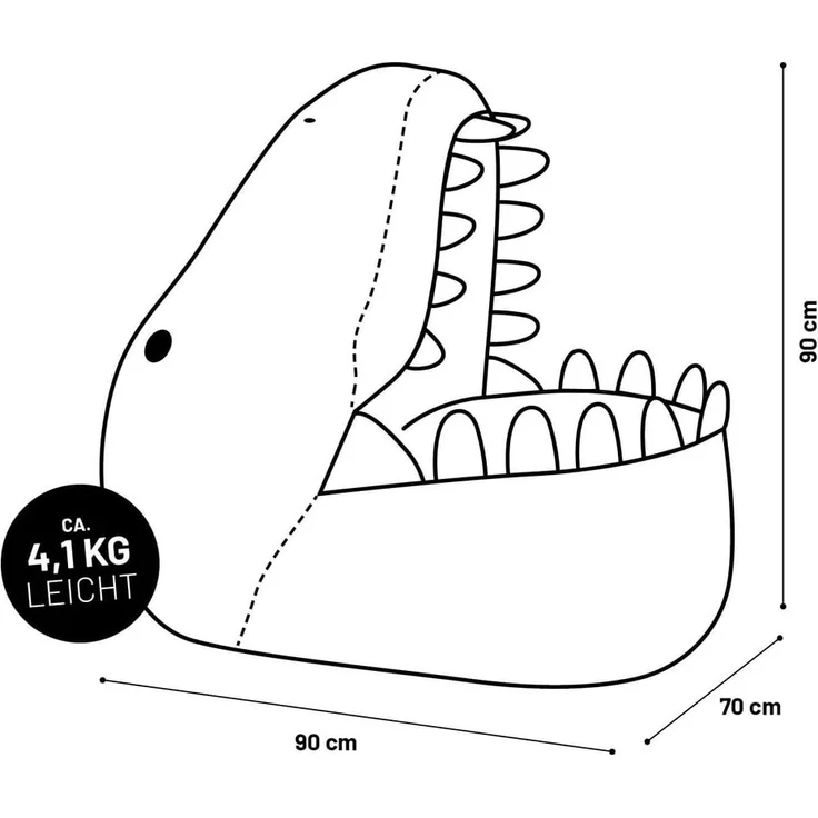 LUMALAND 'Animal Line Dino' Kindersitzsack, indoor & outdoor, Polyester grün, 270 l – Bild 4