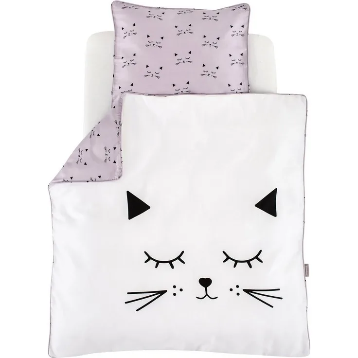 Träumenland Babybettwäsche 'Schmusekatze' lila/weiß