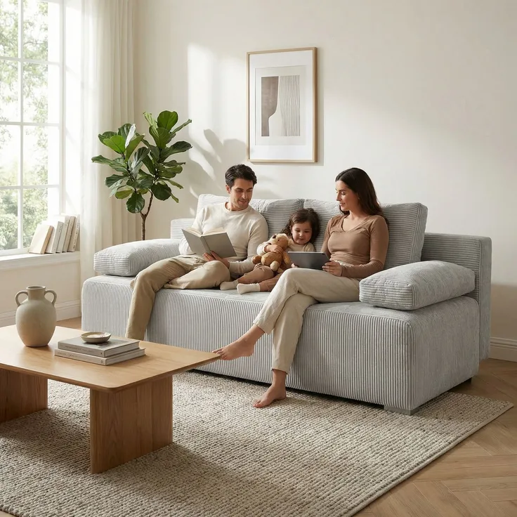 Wohnero 24 Zaya Premium Schlafsofa 201x91 cm mit Bettkasten & DL-Automatik – 201x137 cm Liegefläche, 3-Sitzer Sofa mit Schlaffunktion - Hellgrau