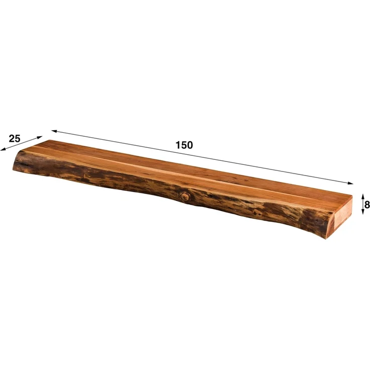 Wandregal Akazienholz massiv, modernes Design mit Baumkante, Natur, 150 cm breit – Bild 8