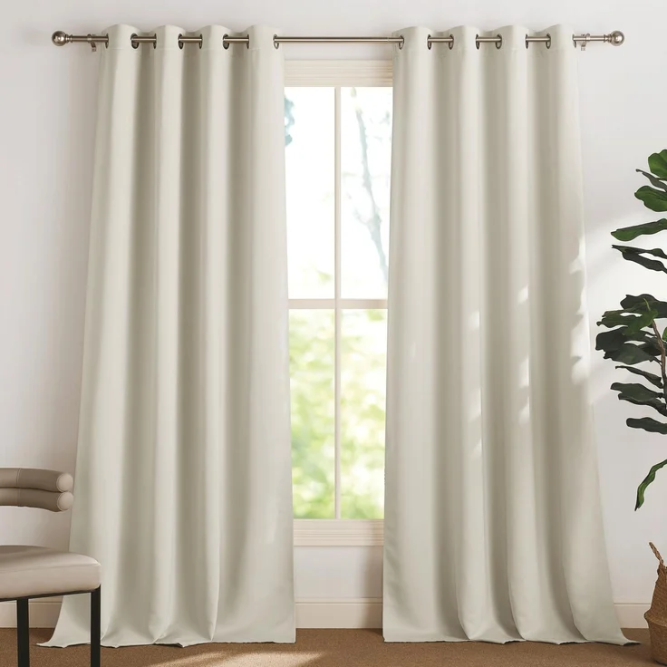 PONY DANCE Wohnzimmer Vorhang Thermo Kälteschutz Verdunkelnde Gardinen | 2er Set H260 x B140 cm, Hellbeige, Verdunklungsgardine, Thermovorhang, Sichtschutz, UV-Schutz, mit Ösen, für Schlafzimmer