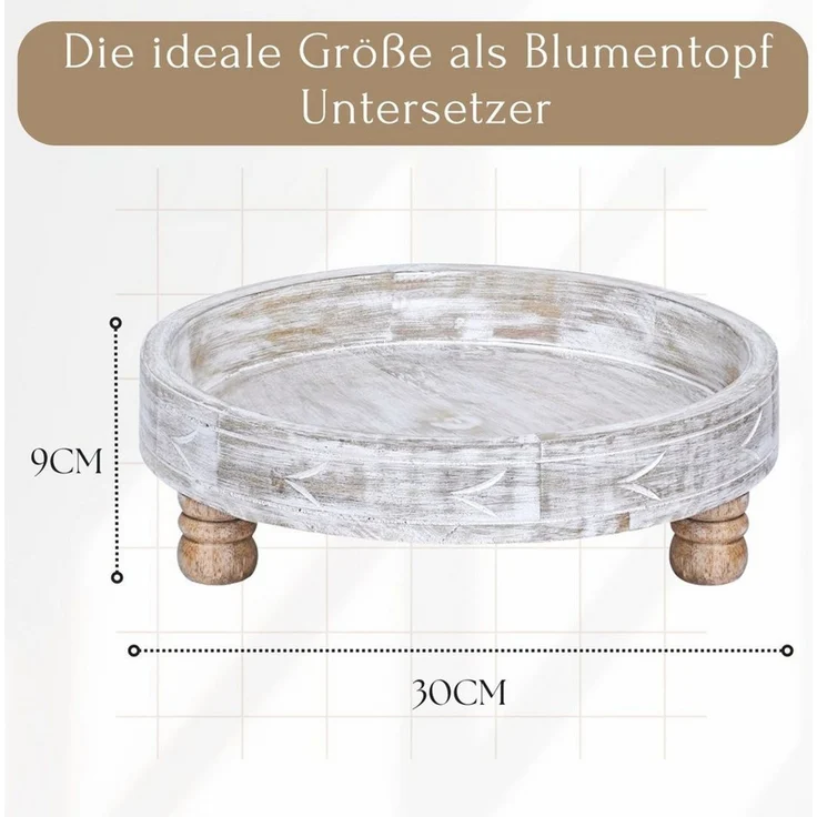 Marrakesch Orient & Mediterran Interior Blumenständer Blumenhocker und Holzablage Loka 30 cm, massives Holz, handgeschnitzt (1 St), rund – Bild 2