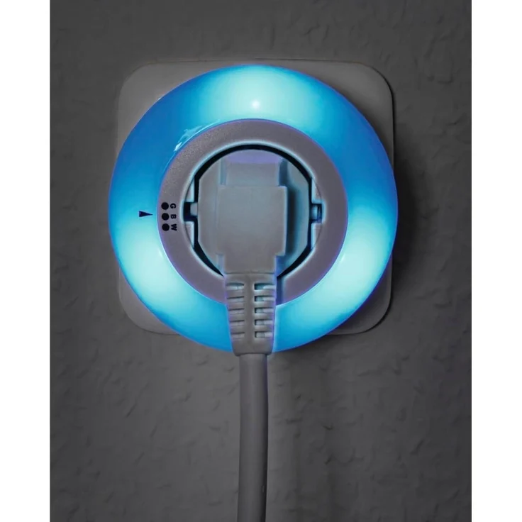 Hama LED Nachtlicht LED Nachtlicht mit Steckdose, Lichtsensor, Berührungsschutz, 3 Farben, Ein-/Ausschalter, Farbwechsel, LED fest integriert, Tageslichtweiß, blau, grün, Weiß, Blau, Grün – Bild 5