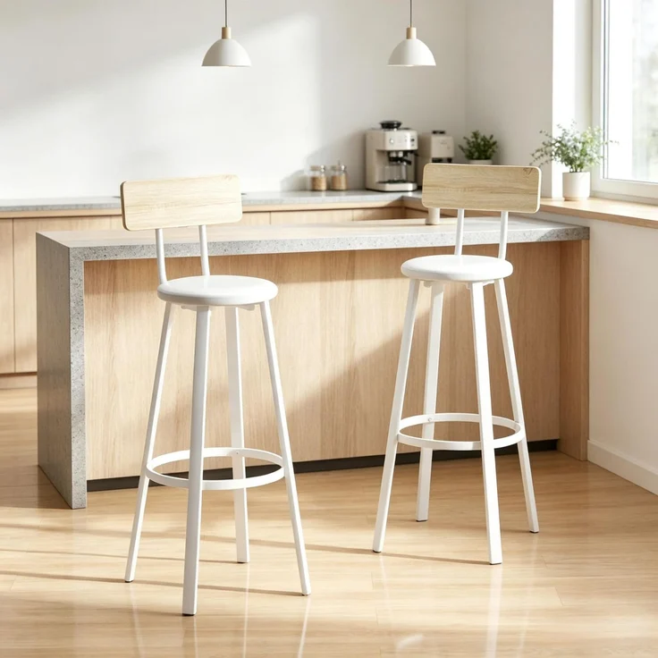 2‑er‑Satz Barstühle,Barhocker, Barhocker mit Rückenlehne und Fußstützen, 75,5 cm Sitzhöhe, Sitzpolster,für Theke und Küchenbar(nur mit 2pcs Barstühle)--Eiche, Weiß--41.5x36.5x99cm--YOUDENOVA – Bild 7