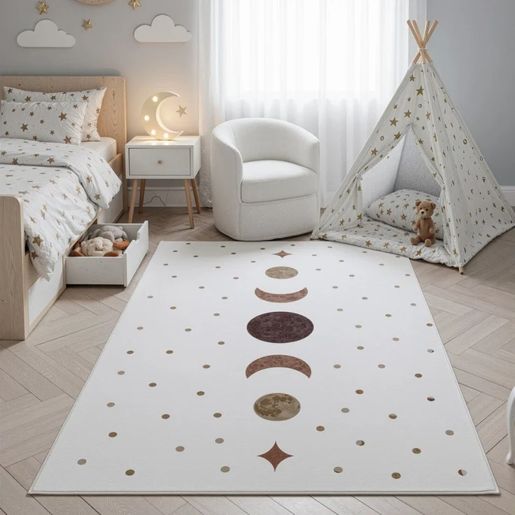 SIMPEX24 Teppich Boho Mondphasen, Rechteckig, Höhe: 8 mm, Teppich Kinderzimmer – Bild 5
