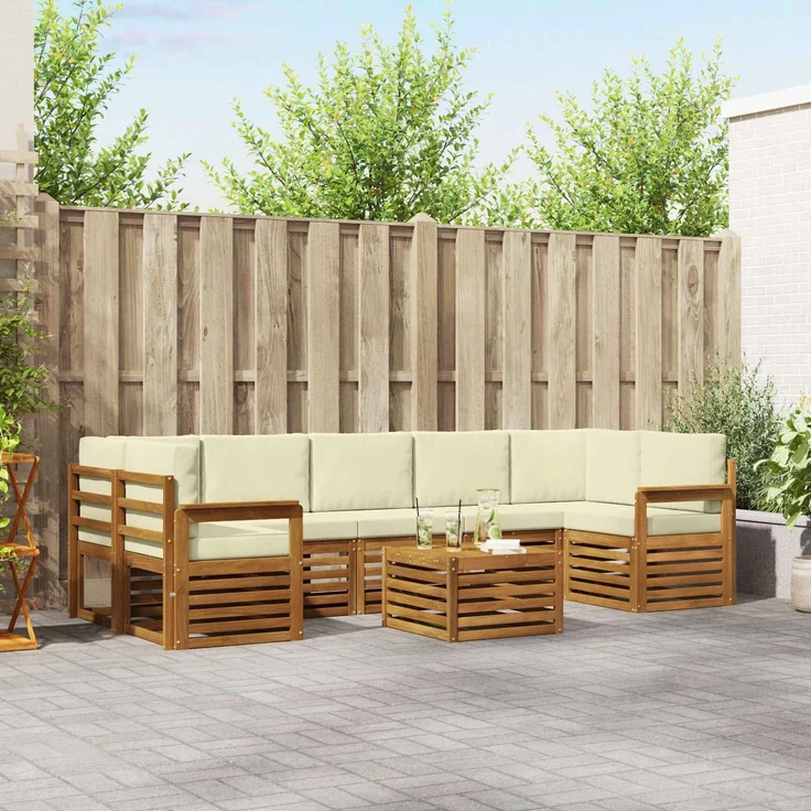 vidaXL Outdoor-Sofagarnitur 8 stk. 7-Sitzer Natur und Creme 3374515 – Bild 1