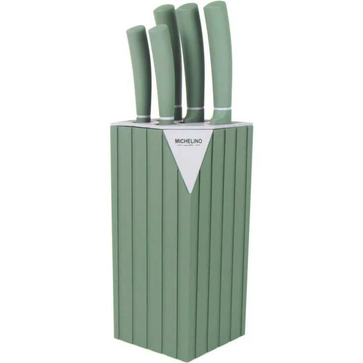 Michelino Messerblock - bestehend aus 5 Messern und einem Messerblock, Beidseitig geschliffen Klingen, Spülmaschinengeeignet