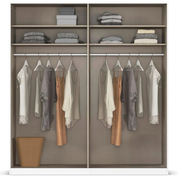 Rauch Möbel Alabama, Kleiderschrank, Garderobenschrank, 4-türig, Zubehör Basic, 2 Kleiderstangen, 4 Einlegeböden, Farbe Hochglanz Weiß/Eiche Artisan, Holz, Griff Grau metallic, 181 x 229 x 54 cm – Bild 6
