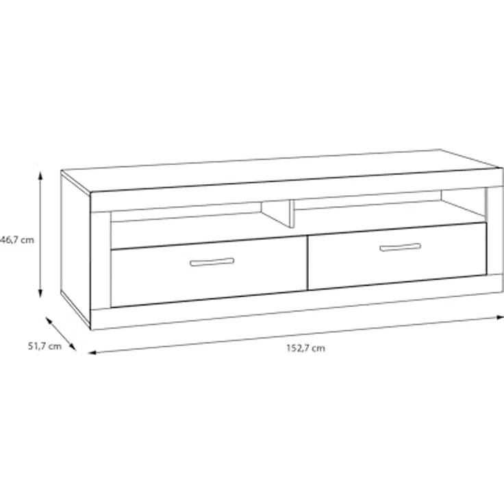 Forte TREBBIA TV-Schrank 150 160, moderner Schrank mit 2 Schubladen, Lowboard, TV-Rack, Holzwerkstoff, Betonoptik Dunkelgrau/Weiß Hochglanz, 152,7 cm breit x 46,7 cm hoch x 51,7 cm tief – Bild 3