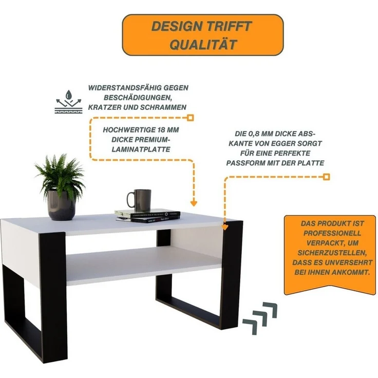 CraftPAK Couchtisch Wohnzimmer Tisch für Couch - mit zusätzlicher Ablagefläche – Bild 2