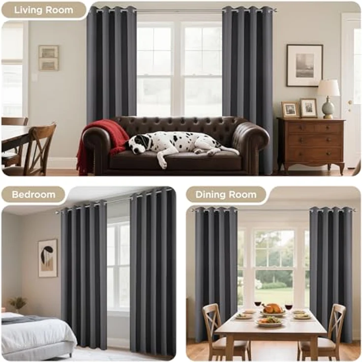Joydeco Verdunkelungsvorhänge, 213 cm Länge, 2 Paneele, wärmeisoliert, Lange Vorhänge und Vorhänge, 2 Burgfarben, Raumverdunkelung, Vorhänge für Wohnzimmer, Schlafzimmer, Fenster (B 132 x L 213 cm, – Bild 6