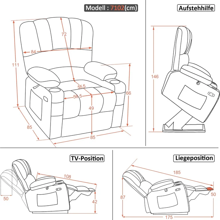 M MCombo Fernsehsessel mit Aufstehhilfe Elektrisch, 7102 (Stoff, Beige) – Bild 3