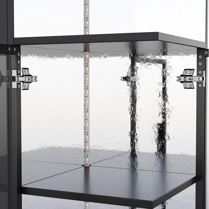 Glasvitrine 64x42x112 cm mit LED-Beleuchtung und ausziehbarem Seitenschrank, Schwarz – Bild 8