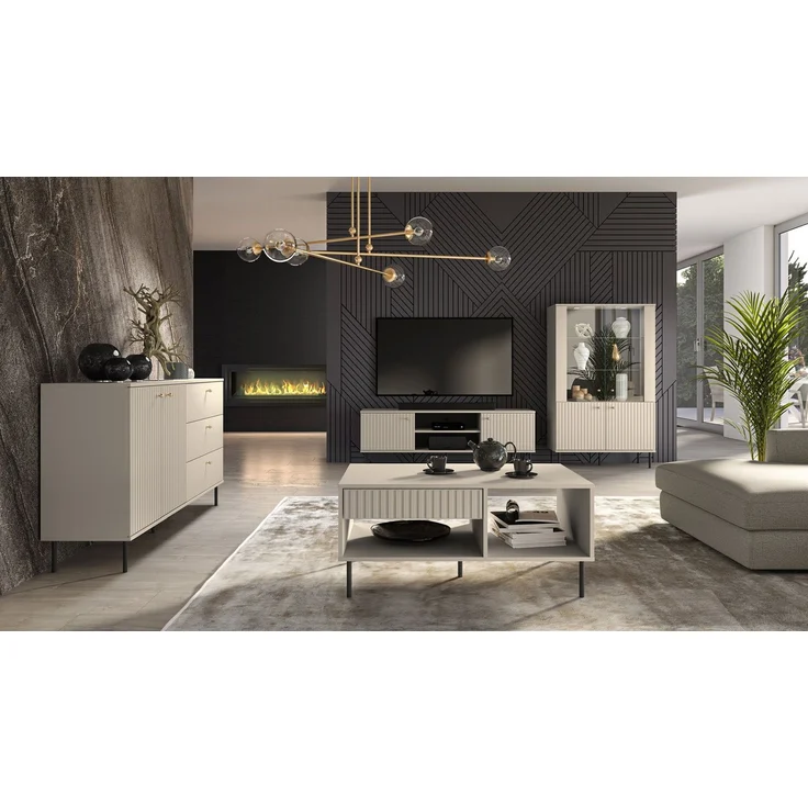 Selsey 'Caletto' TV-Schrank mit Lamellentüren, beige, 53 x 160 x 40 cm – Bild 3