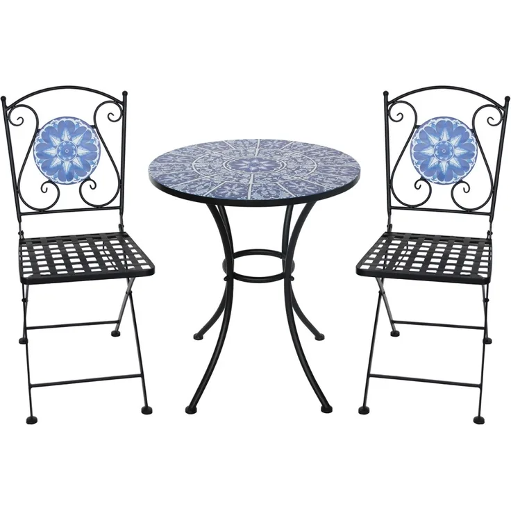 HTI-Living Garten-Essgruppe Tisch und 2 Stühle Marocco Blau, (Set, 3-tlg, 1 Tisch 2 Stühle), Sitzgruppe Essgruppe Balkonset