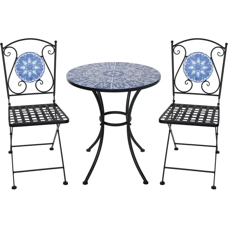 HTI-Living Garten-Essgruppe Tisch und 2 Stühle Marocco Blau, (Set, 3-tlg, 1 Tisch 2 Stühle), Sitzgruppe Essgruppe Balkonset – Bild 1