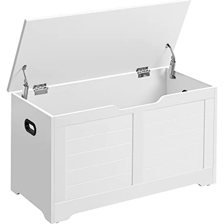 VASAGLE Schuhbank, Sitzbank mit Stauraum, Sitztruhe mit 2 Sicherheitsscharnieren, Aufbewahrungsschrank, Landhausstil, 40 x 80 x 46 cm, für Flur, Schlafzimmer, Wohnzimmer, wolkenweiß LSB063T14 – Bild 2