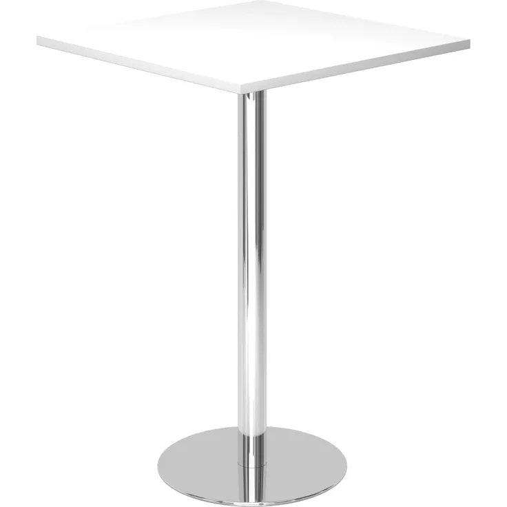 bümö Stehtisch Büro, Bistrotisch eckig 80 x 80 cm - Bartisch weiss, Stehtisch Holz-Platte, Säule aus Metall verchromt, Buffettisch, Säulentisch, Partytisch, Thekentisch, Hochtisch, Barmöbel, STH88-W-C