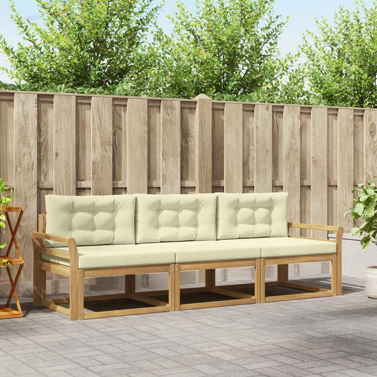 vidaXL Outdoor-Sofagarnitur 3 stk. Weiß und Creme Polyester 3385989 – Bild 1