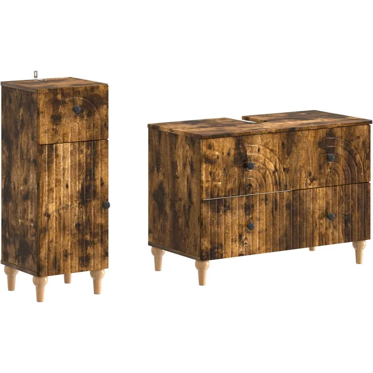 vidaXL 2-teiliges Badezimmer Schrank Set ALKMAAR Raucheiche 3417671 – Bild 2