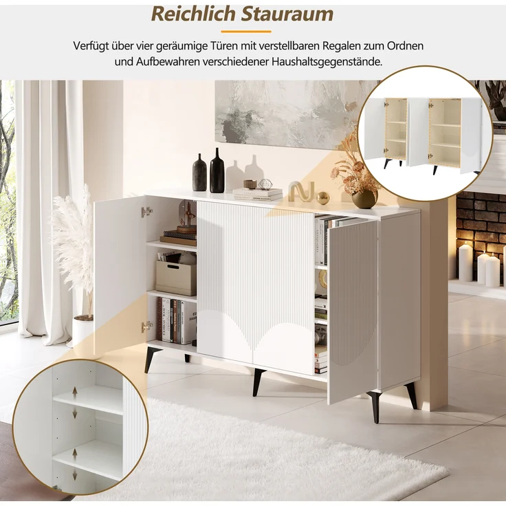 Merax Sideboard mit verstellbaren Einlegeböden, Holz weiß / Metallbeine schwarz, 100 x 35 x 160 cm – Bild 5