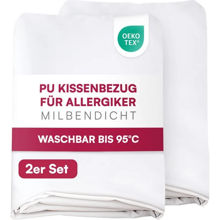 Clinotest Kissenbezug Wasser- und Milbendicht, (2 Stück), Kissenschoner hypoallergen & atmungsaktiv, PU-Bezug waschbar bei 90°C – Bild 1