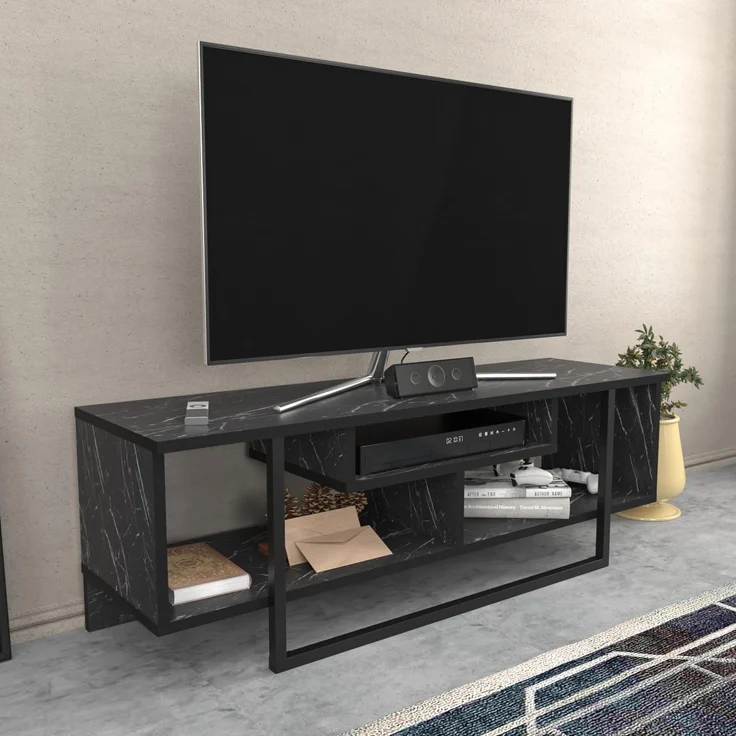 Hanah Home Stylish Black TV Stand, 120 x 35.2 x 40.2 cm | 100% Melamine Coated Particle Board, 18 mm Thick | Modern Design for Living Room & Entertainment Spaces – Bild 2