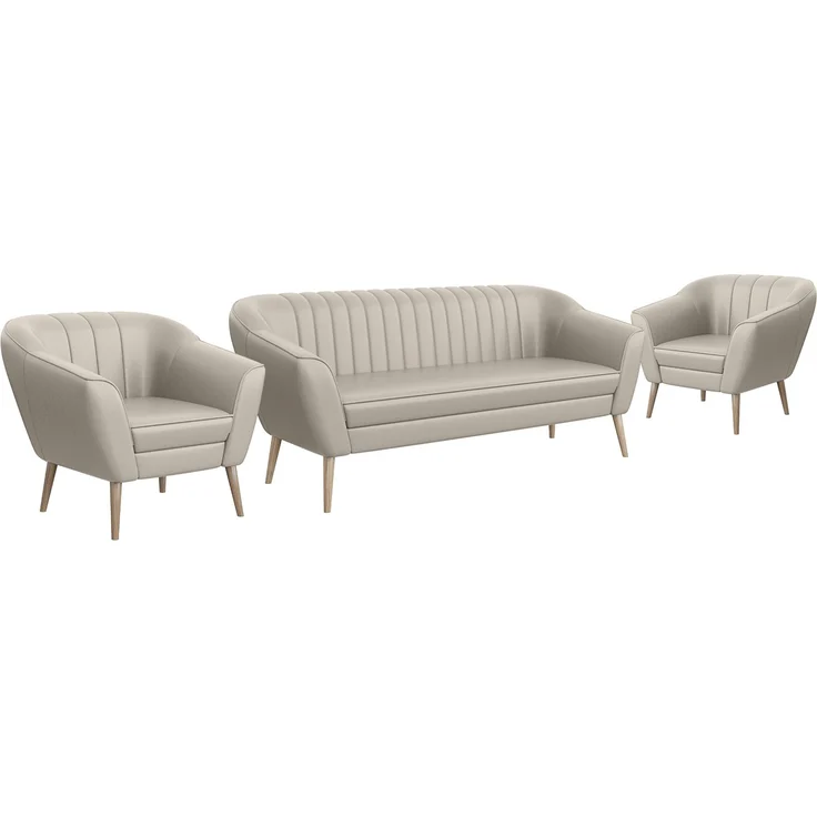 MEBLINI Sofa-Set KAIA 3+1+1 - Beige Kunstleder - für Wohnzimmer - Mini Lounge für fünf Personen - Küchensofa - Sofa Klein - Sitzgarnitur - Polstergarnitur - Sofagarnituren – Bild 1