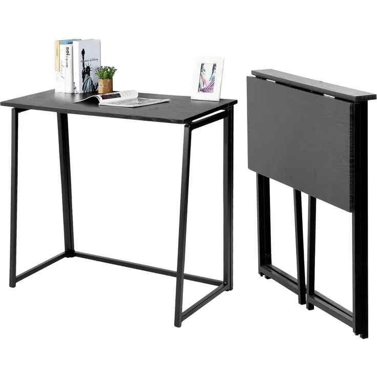 MEUBLE COSY Klapptisch Kleiner Klappbarer Schreibtisch Laptoptisch aus Holz und Metall Computertisch fürs Büro, Wohnzimmer, Home Office, Industrie-Design, Schwarz