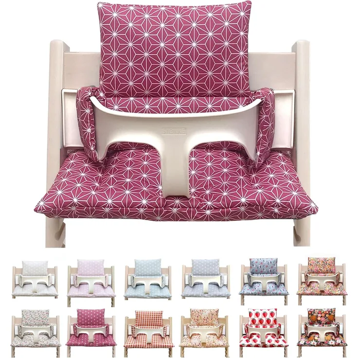 Blausberg Baby, hochwertiges Sitzkissen für Stokke 'Tripp Trapp' Hochstuhl, beschichtet, 2-teilig, Happy Star Cranberry Rot