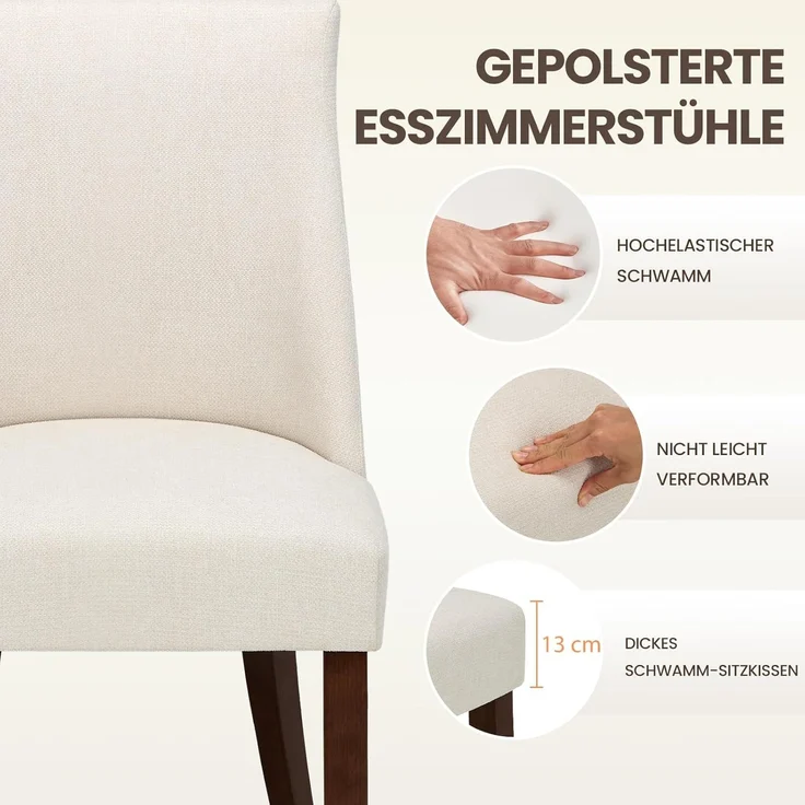 COLAMY Esszimmerstühle 2er Set, Küchenstuhl Polsterstuhl Stühle mit Rückenlehne, Moderne Stoff Dining Chairs mit Holzbeinen für Esszimmer, Küche, Restaurant mit Holzbeinen, Beige – Bild 4