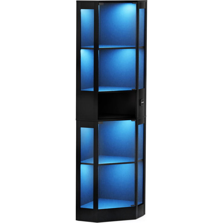 Fünfstöckige Glasvitrine mit Stauraum, LED-Beleuchtung, Glastüren und intelligenten Sensoren, Geeignet für Wohnzimmer, Schlafzimmer und Büros. Schwarz.--Schwarz--57x40x165cm--YOUDENOVA – Bild 9
