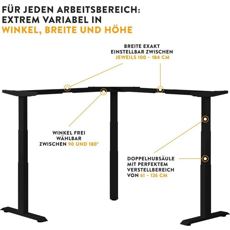 boho office® Eckschreibtisch Basic Line 90 (Tischgestell Schwarz), Stehschreibtisch elektrisch höhenverstellbar mit 3 Speicherplätzen – Bild 2