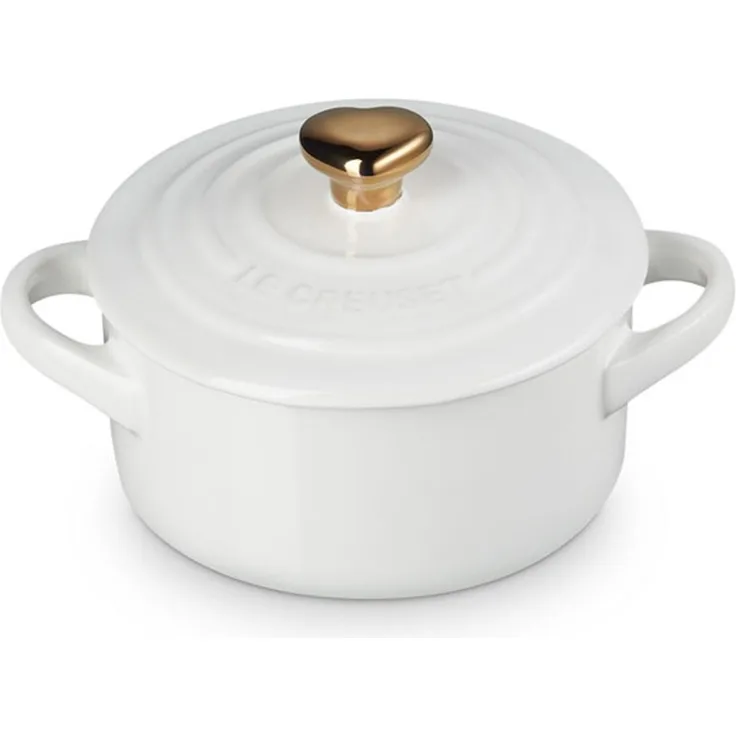 LeCreuset Mini-Cocotte mit goldenem Herzknauf | Weiß : Weiß